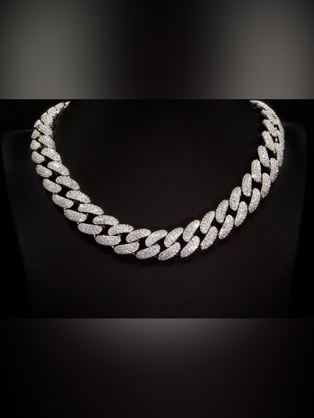 Iced Out Men's Silver Cuban Rhinestones Link Chain Necklace hip hop